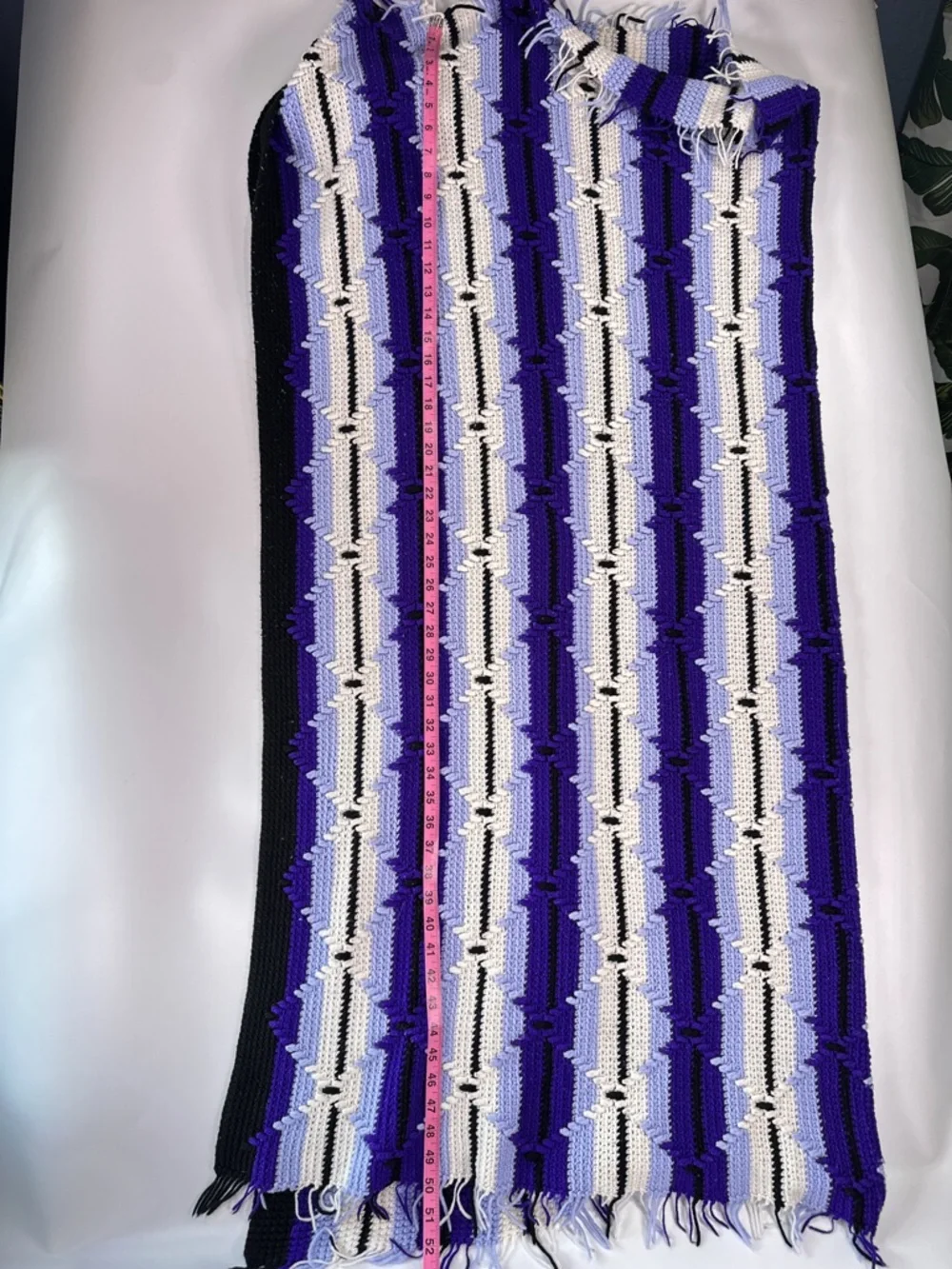 Handmade Throw Blanket Purple Striped Crochet Boho Fringe 50x52